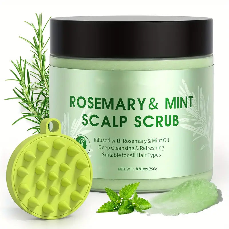 250g 2-in-1 Rosemary & Mint Scalp Care & Shampoo Scrub, with Head Massager, Rosemary Scalp Cream, Deep Cleansing Hair, Moisturizing and Smoothing Dry Hair, Suitable for All Hair Types