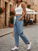 Vintage Denim Pants, American Unisex Style, Loose-fitting Casual Trousers. Washed and Distressed for a Vintage Look, with a Three-dimensional Fit That Wraps Around the Hips. Highly Breathable, with Extra-large Size and Ample Elasticity, Suitable for