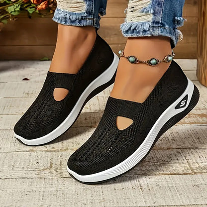 Women's Slip-On Ballet Flats - Breathable Knit, Comfortable Walking Shoes with Rubber Sole for All Seasons