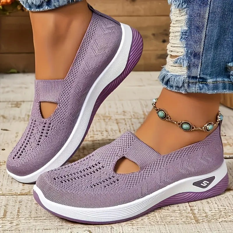 Women's Slip-On Ballet Flats - Breathable Knit, Comfortable Walking Shoes with Rubber Sole for All Seasons