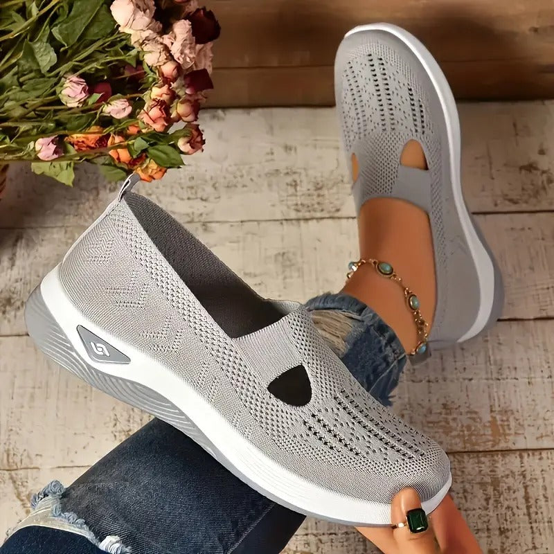 Women's Slip-On Ballet Flats - Breathable Knit, Comfortable Walking Shoes with Rubber Sole for All Seasons