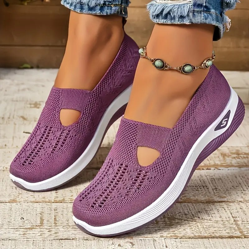 Women's Slip-On Ballet Flats - Breathable Knit, Comfortable Walking Shoes with Rubber Sole for All Seasons